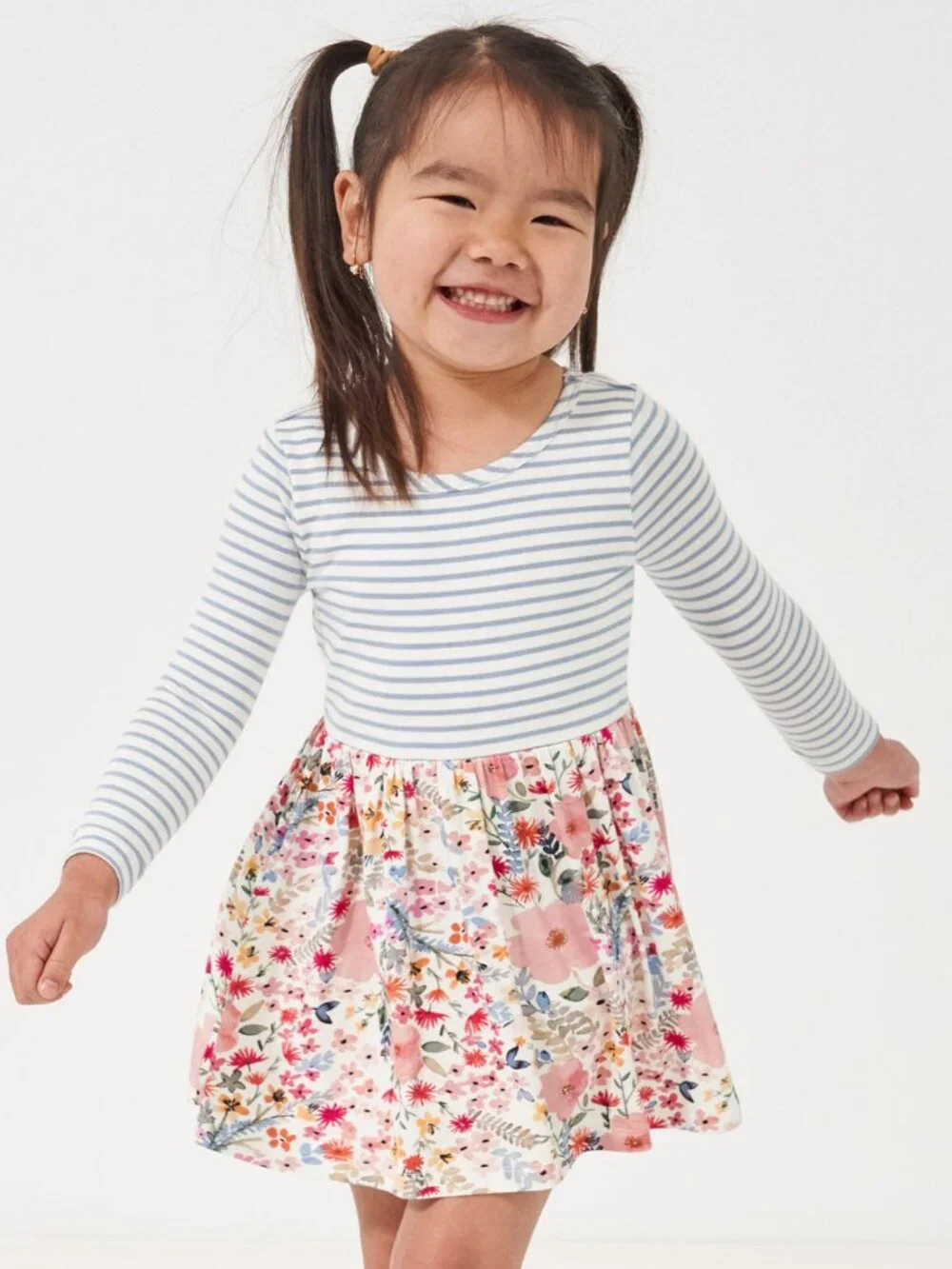 (EUC) Little Sleepies Mauve Meadow Stripes LS Skater Dress with Bodysuit 6-12M